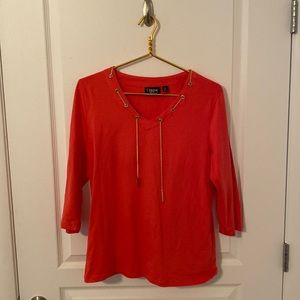 Onque Casual Top Coral with Chain and embezzled Neck Coral Color Size Large